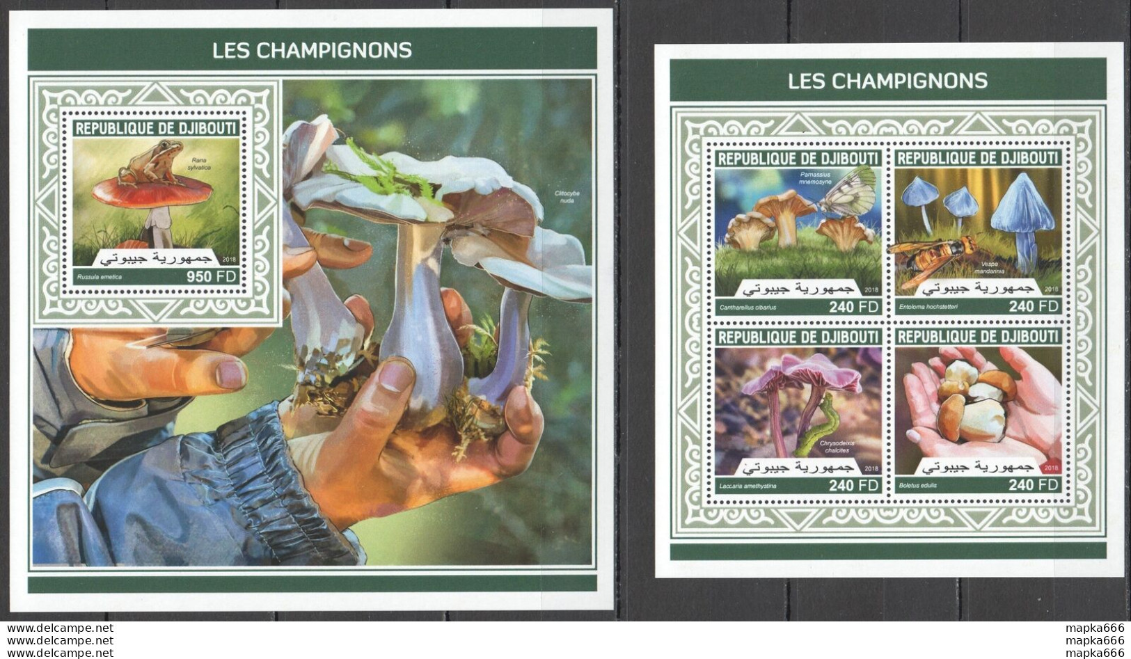 Hm0323 2018 Djibouti Mushrooms Butterflies Frogs Flora Nature #2159-2+Bl1135 Mnh - Papillons