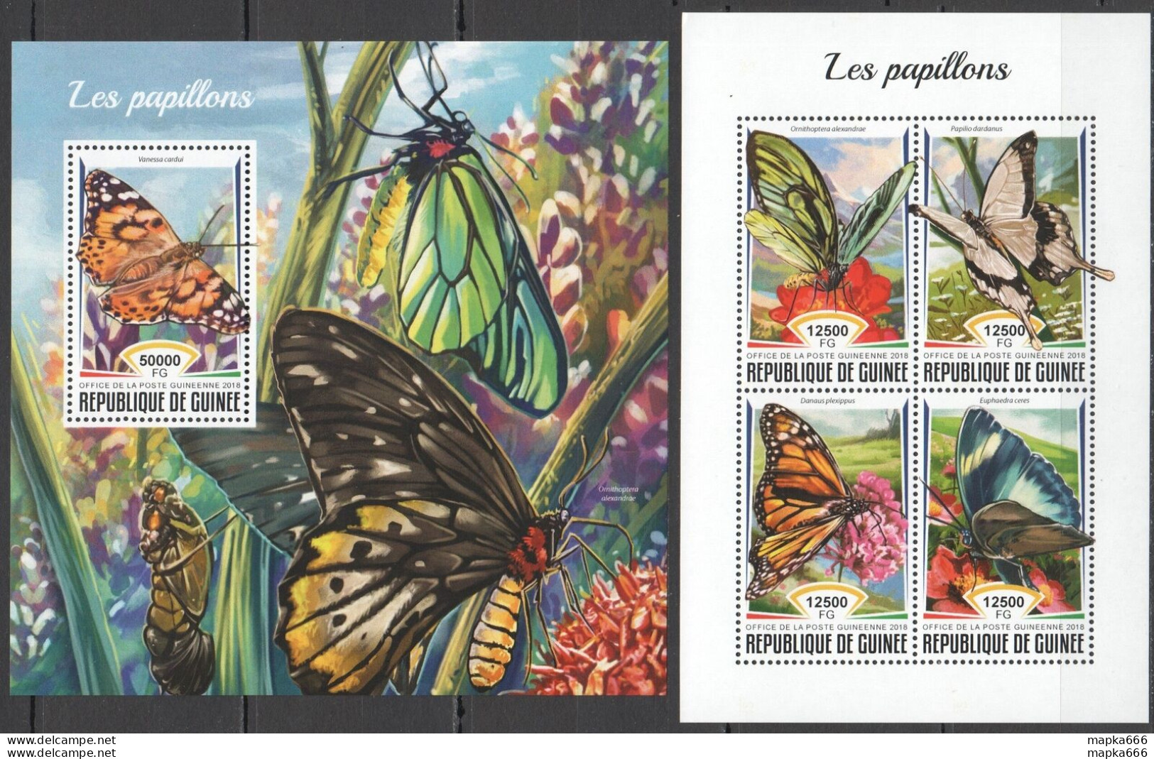Hm0079 2018 Guinea Butterflies Flowers Flora & Fauna #13060-3+Bl2908 Mnh - Vlinders