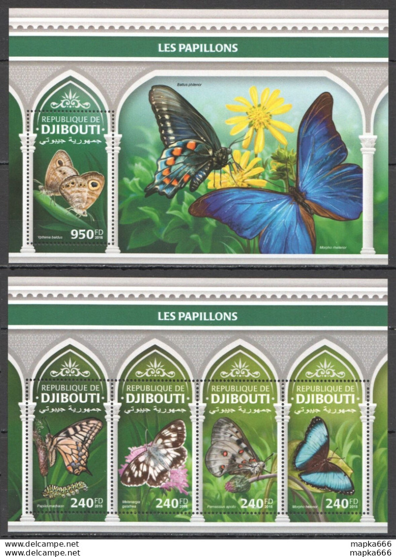 Hm0344 2018 Djibouti Butterflies Fauna Insects Flowers #2269-2+Bl1157 Mnh - Vlinders