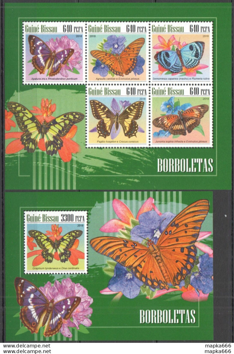 Hm0796 2018 Guinea-Bissau Butterflies Fauna Insects Flowers #10173-7+Bl1751 Mnh - Papillons