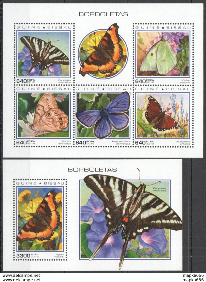 Hm0781 2018 Guinea-Bissau Butterflies Fauna Insects #10239-3+Bl1762 Mnh - Papillons