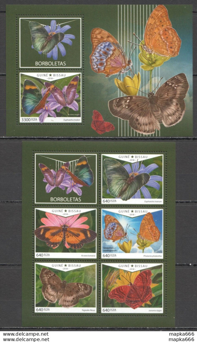 Hm0762 2018 Guinea-Bissau Butterflies Flowers Flora & Fauna #9977-1+Bl1719 Mnh - Vlinders