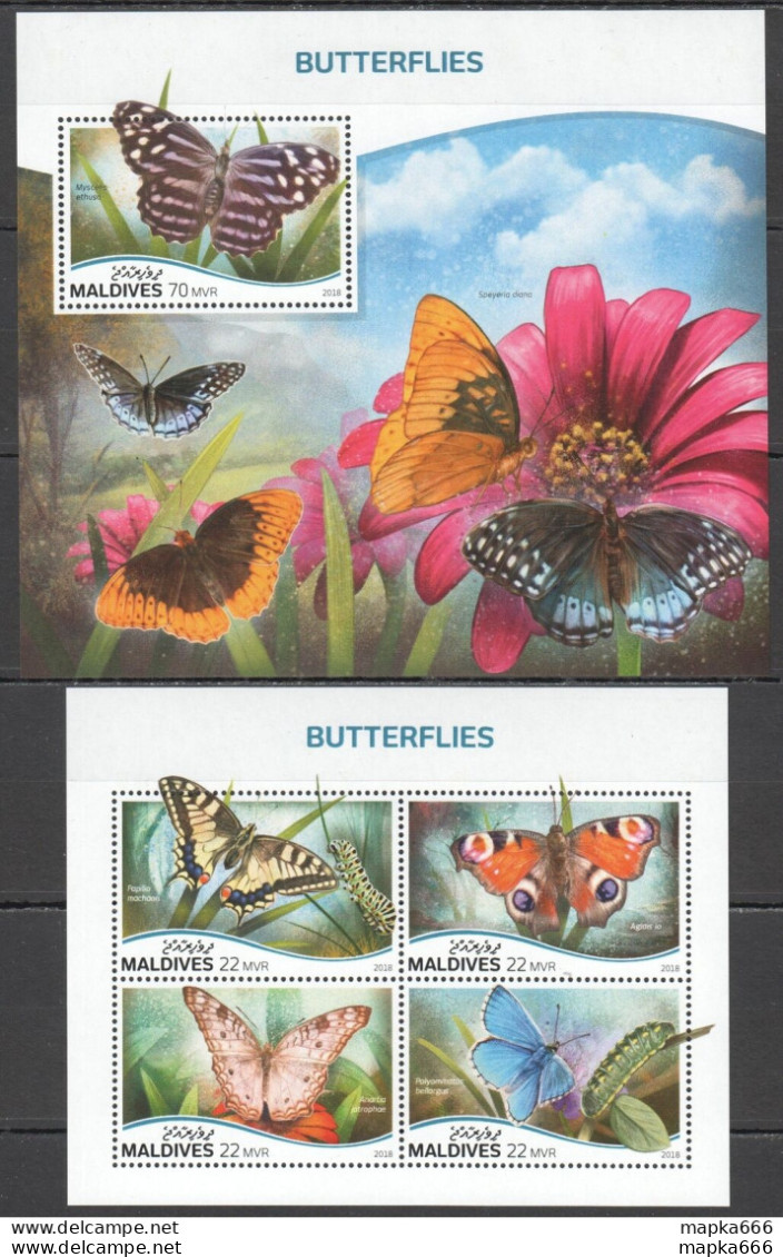 Hm0593 2018 Maldives Butterflies Flowers Flora & Fauna #7713-6+Bl1208 Mnh - Papillons