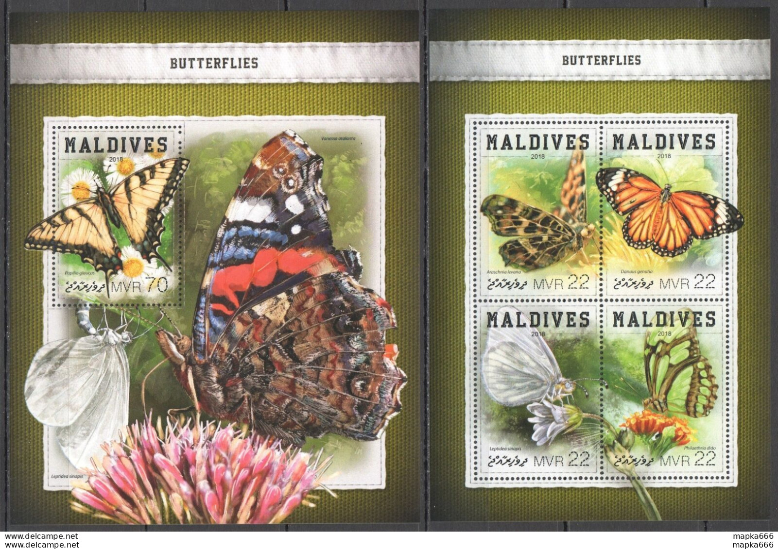 Hm0550 2018 Maldives Butterflies Fauna Insects Flowers #7488-1+Bl1163 Mnh - Papillons
