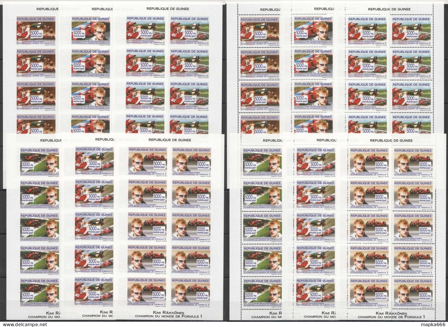 B0403 Imperf,Perf 2007 Guinea Formula 1 F1 Champion Kimi Raikkonen !!! 20Set Mnh - Automobile