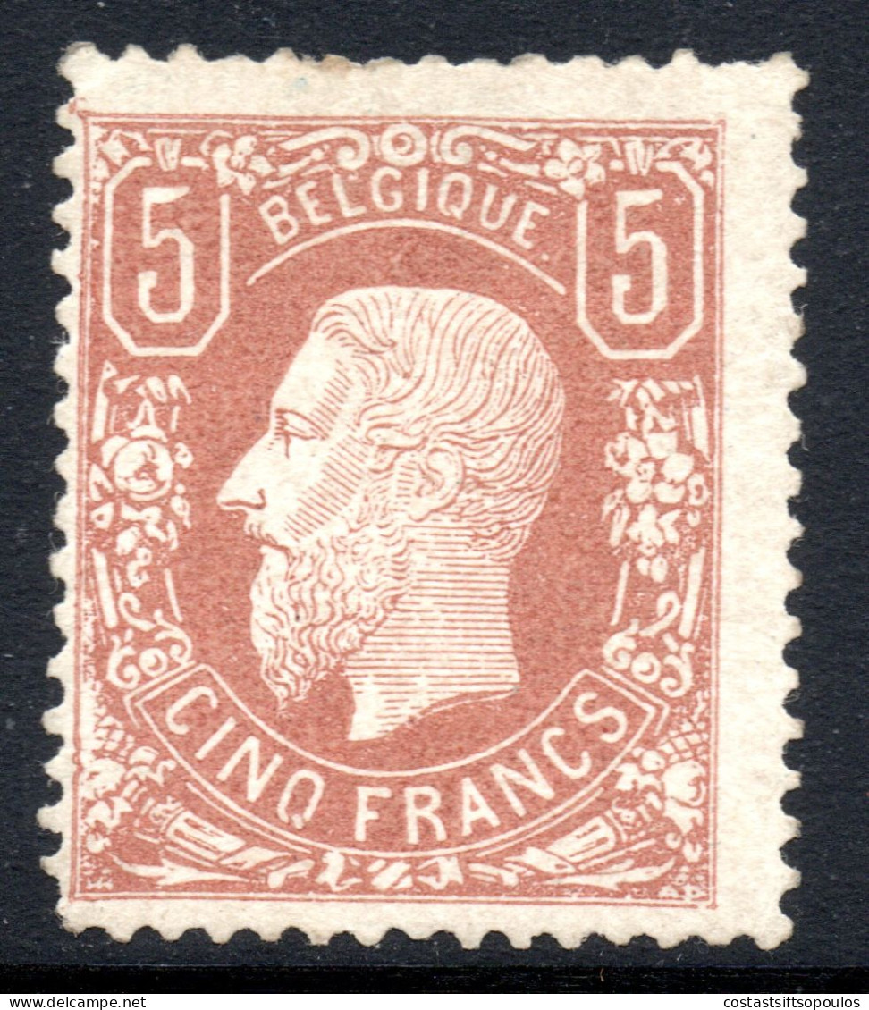 2778. BELGIUM,1875-1878 5 FR. SC.39a Y.T. 37a. MH,IT LOOKS REGUMMED - 1869-1883 Leopold II.