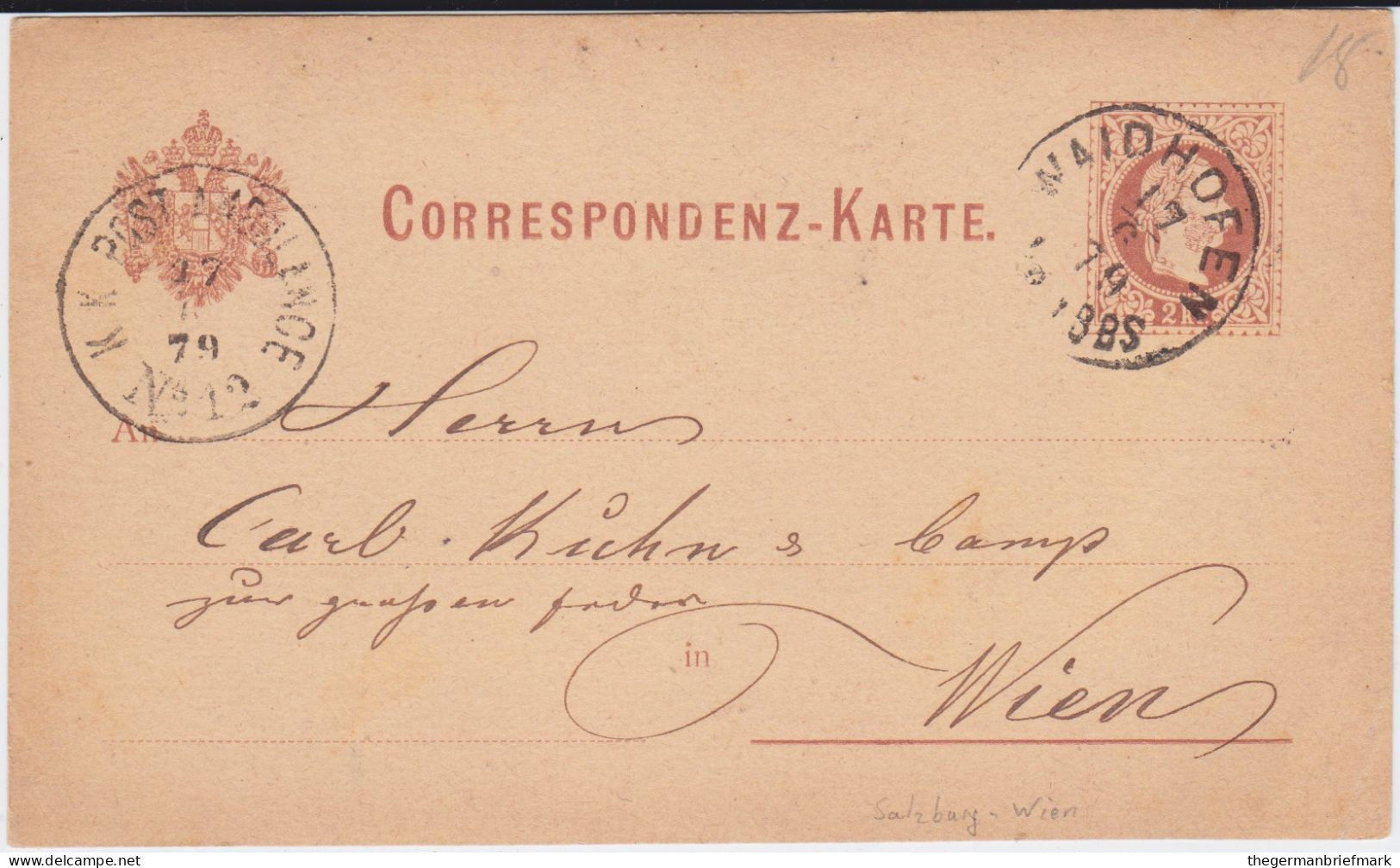 Österreich Austria Bahnpost KK Post Ambulance Waidhofen Ybbs N Wien Ganzsache W P 25 1879 - Cartes Postales