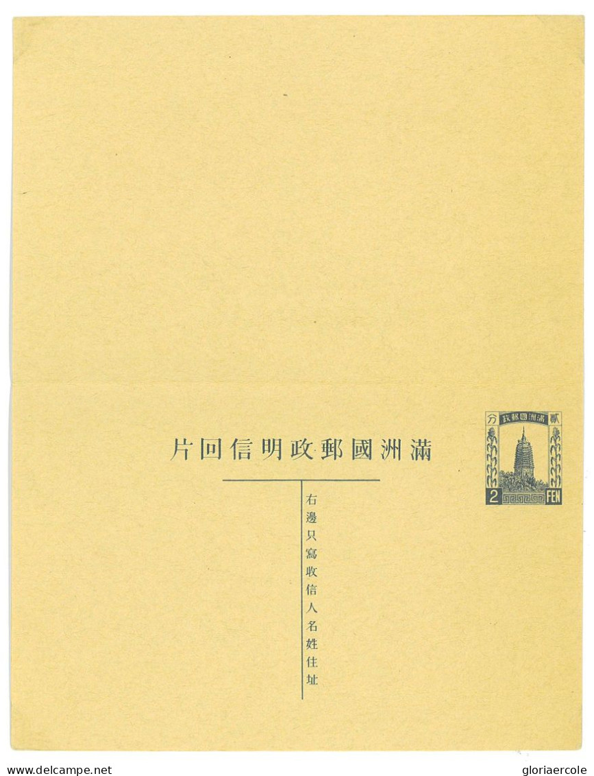 P2800 - MANCHURIA PC 4 DOUBLE POST CARD WITH SHENYANG CANCELLATION - 1932-45 Manchuria (Manchukuo)