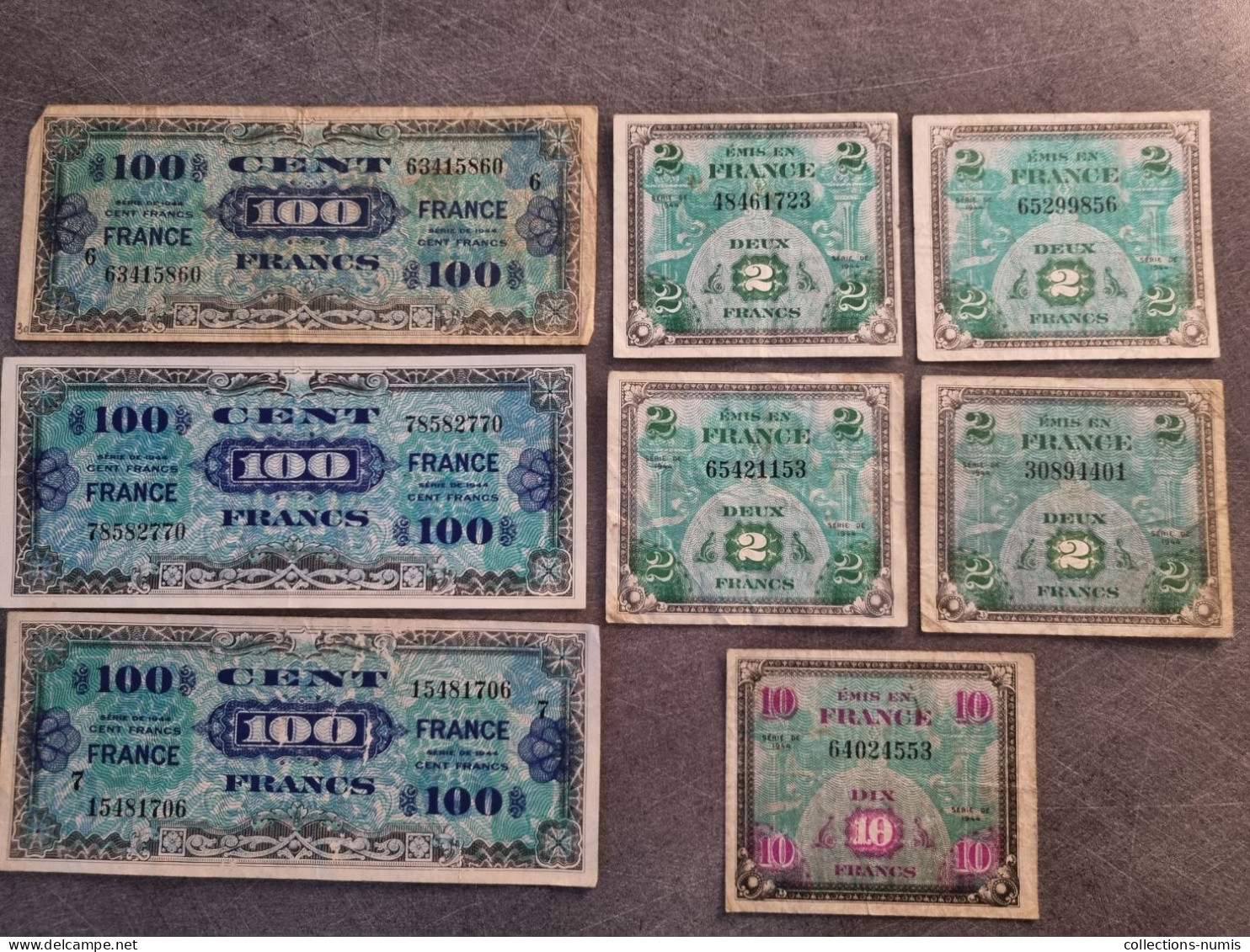 Lot 8 Billets Francs 1944 - Zonder Classificatie