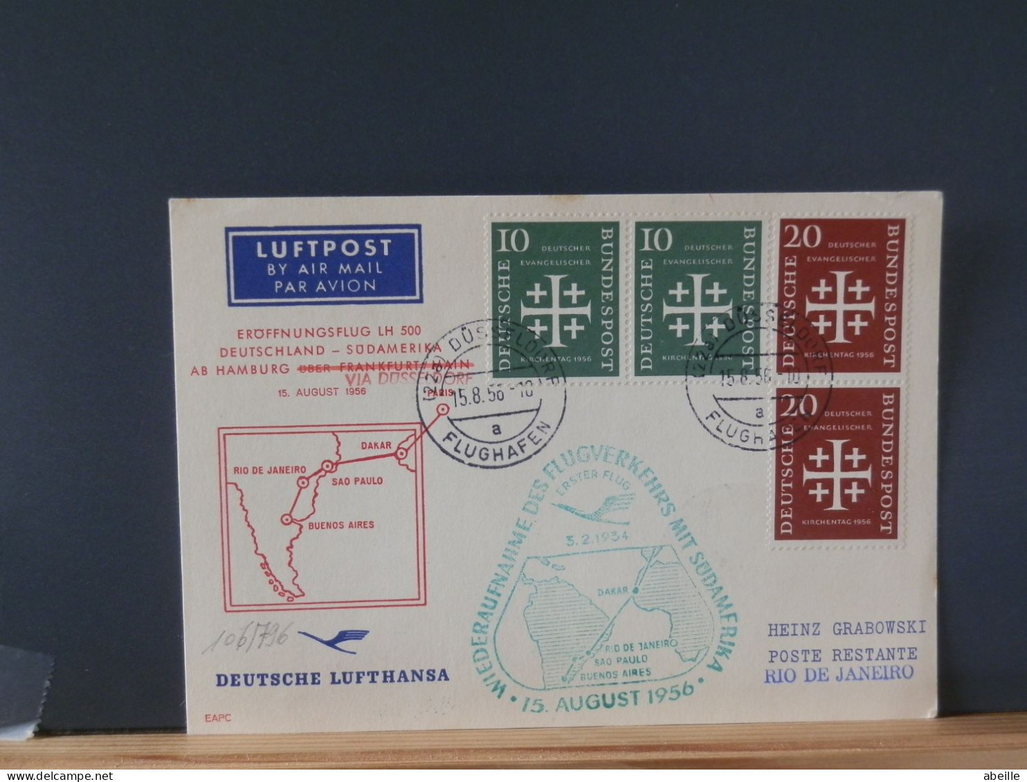 106/796  DOC. LUFTHANSA   1956 - Luftpost
