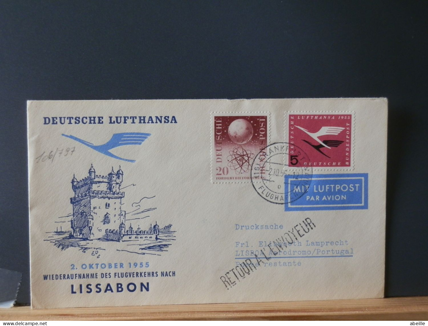 106/797  DOC. LUFTHANSA   1955 - Poste Aérienne