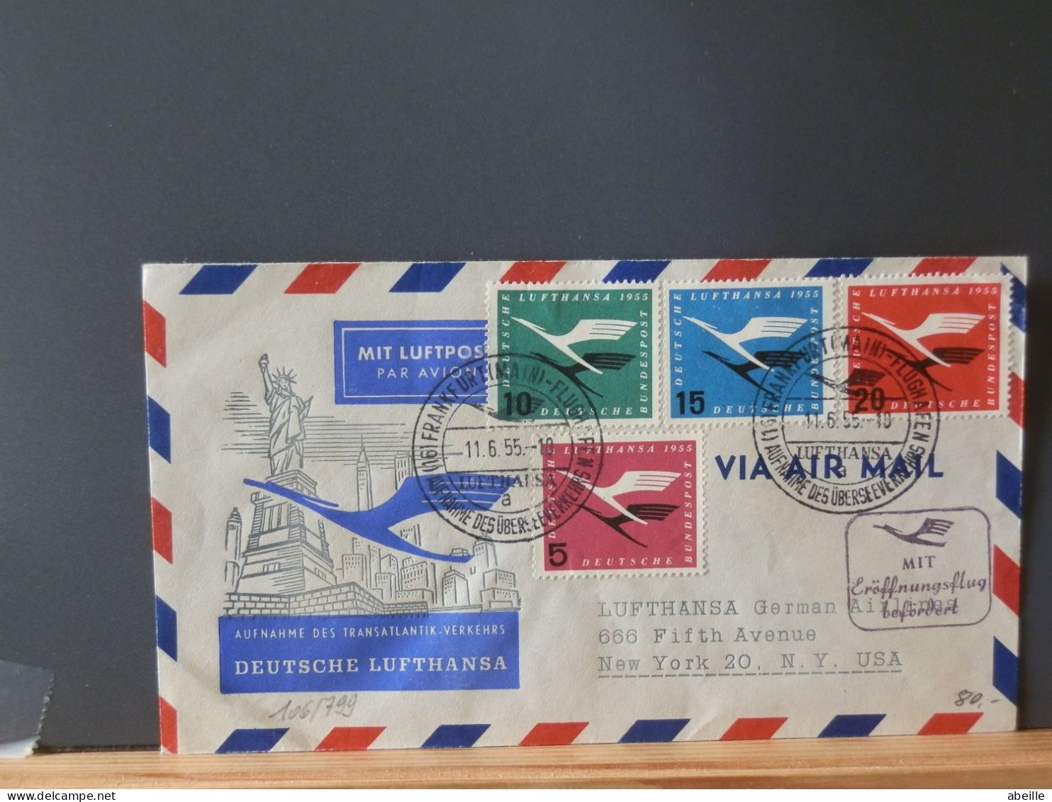 106/799  LETTRE  LUFTHANSA   1955 TO USA - Poste Aérienne