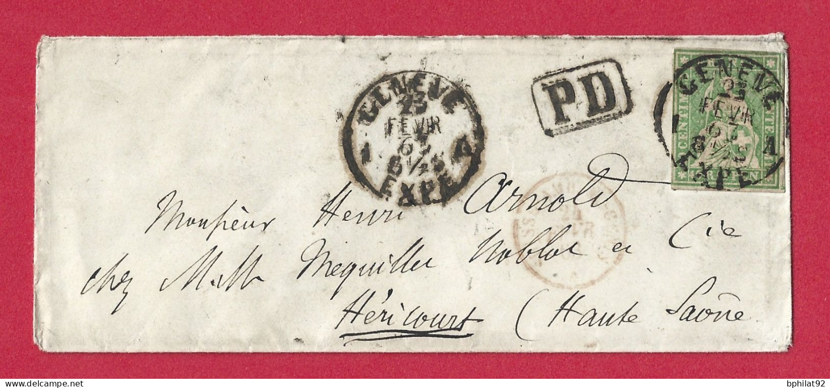 !!! SUISSE, 40 CTS HELVETIA DEBOUT SUR LETTRE DE GENEVE POUR LA FRANCE DE 1863 - Covers & Documents