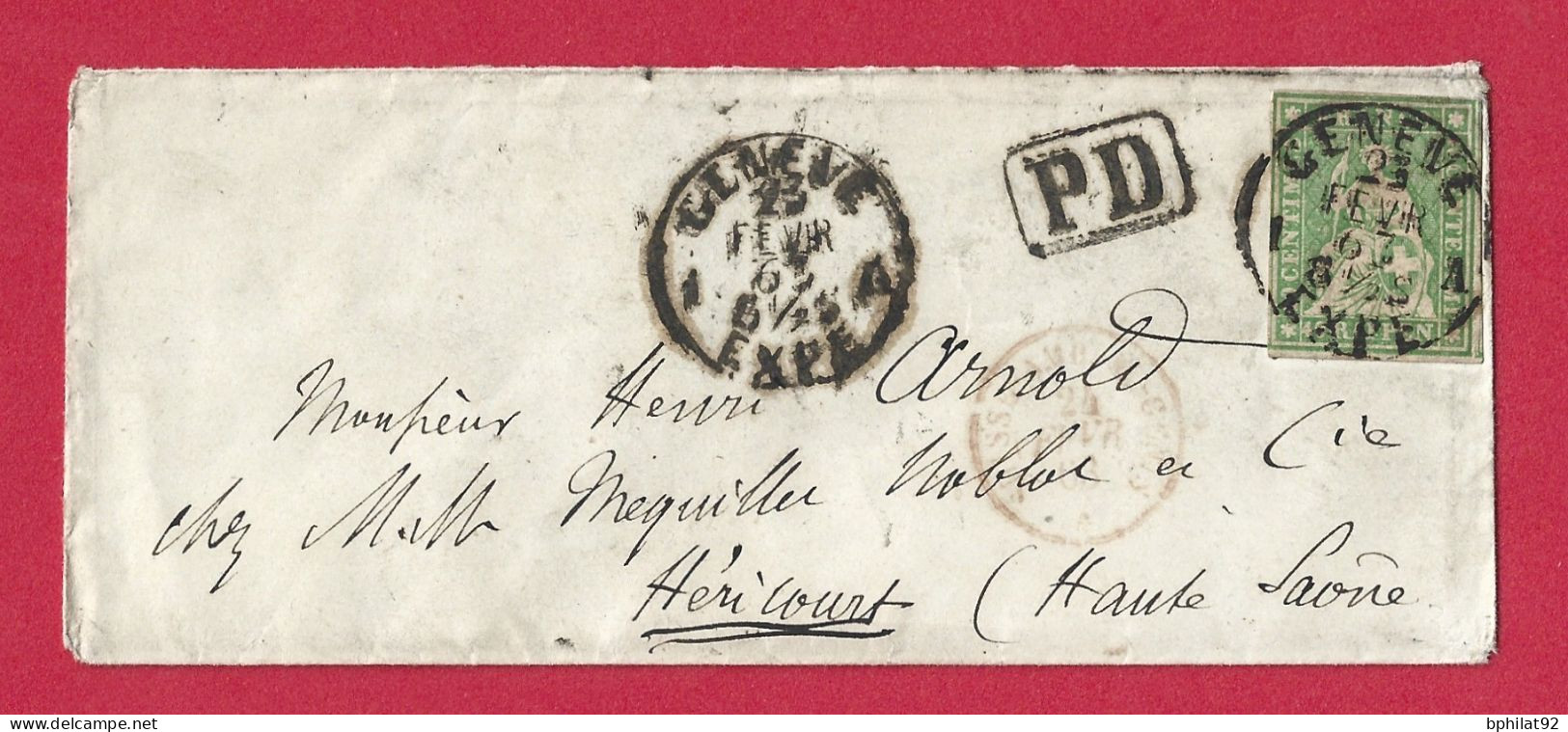!!! SUISSE, 40 CTS HELVETIA DEBOUT SUR LETTRE DE GENEVE POUR LA FRANCE DE 1863 - Lettres & Documents