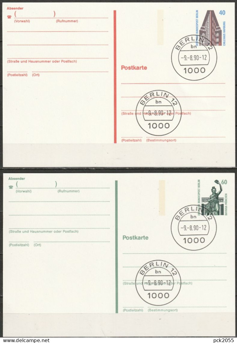 Berlin Ganzsache 1990 Mi.-Nr. P 134 - P135 Tagesstempel BERLIN 12  Bn 9.8.90  ( PK 406/2 ) - Postales - Usados