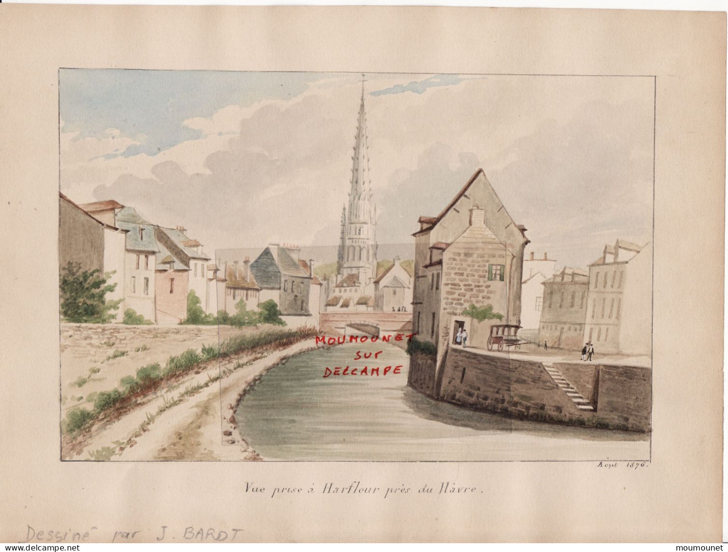 Harfleur 76. Aquarelle Tirée D'un Recueil De Croquis D'après Nature. Août 1876 - Acuarelas