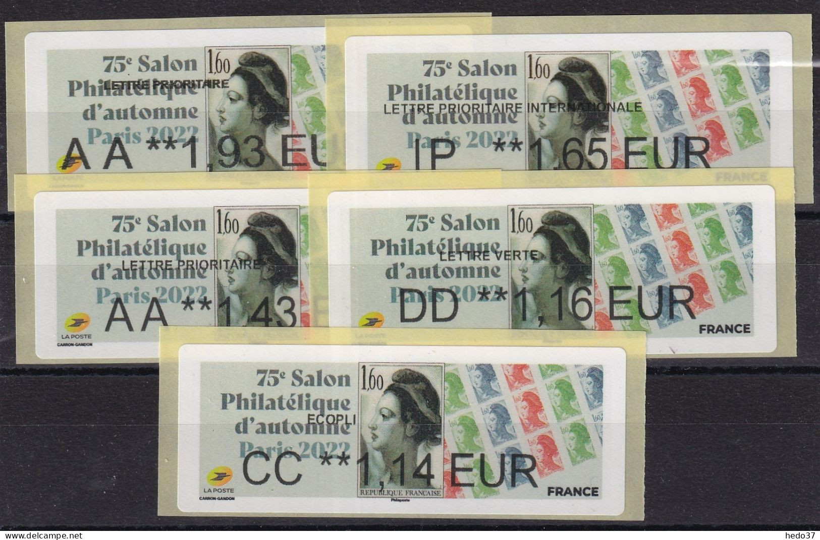 France Timbres De Distributeurs N°1281 -  Ensemble De 5 Valeurs - Neuf ** Sans Charnière - TB - 2010-... Abgebildete Automatenmarke