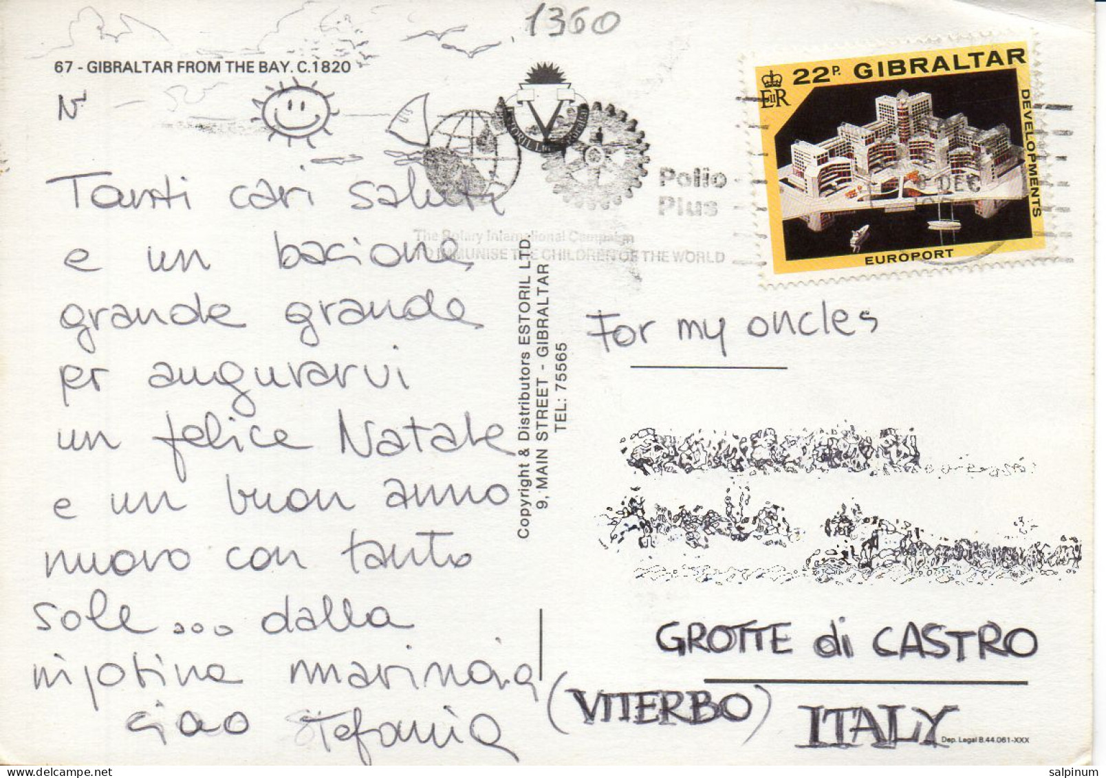 Philatelic Postcard With Stamps Sent From GIBRALTAR To ITALY - Gibraltar