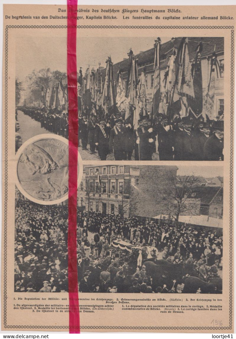 Dessau - Begrafenis Piloot Bölcke Aviateur, Funérailles - Orig. Knipsel Coupure Tijdschrift Magazine - 1916 - 1914-18