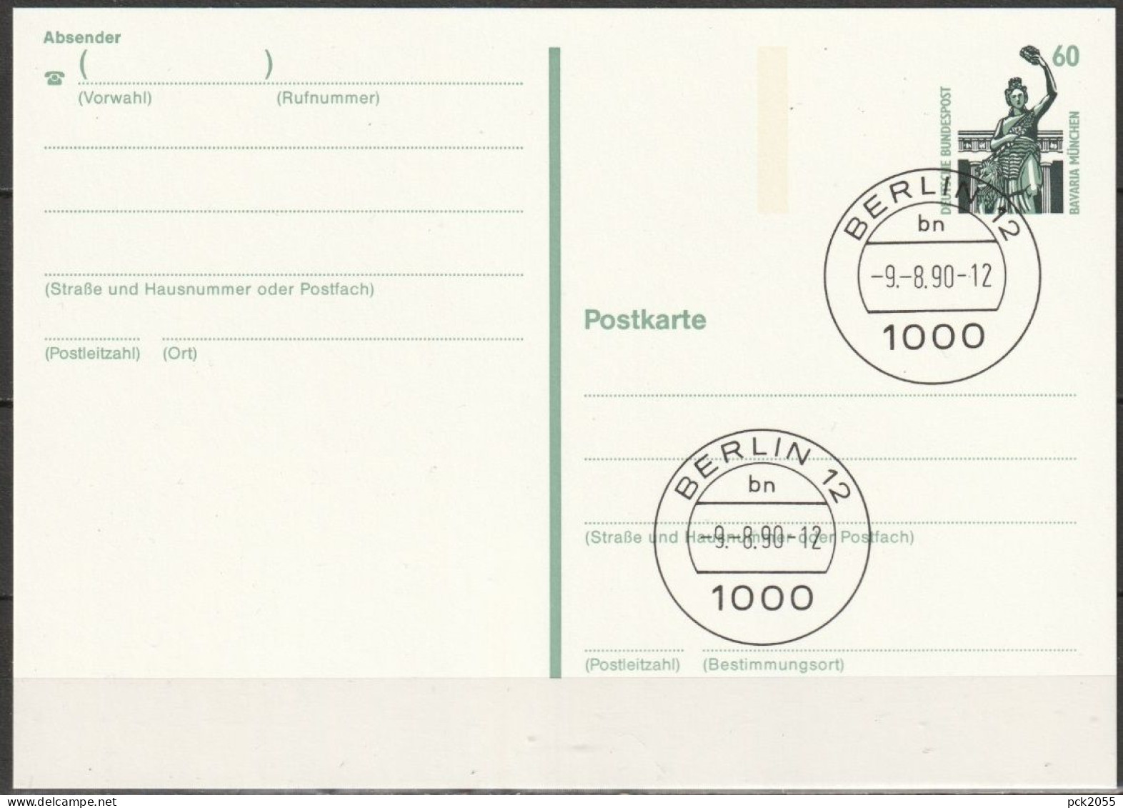 Berlin Ganzsache 1990 Mi.-Nr. P135 Tagesstempel BERLIN 12  Bn 9.8.90  ( PK 410 ) - Postkarten - Gebraucht
