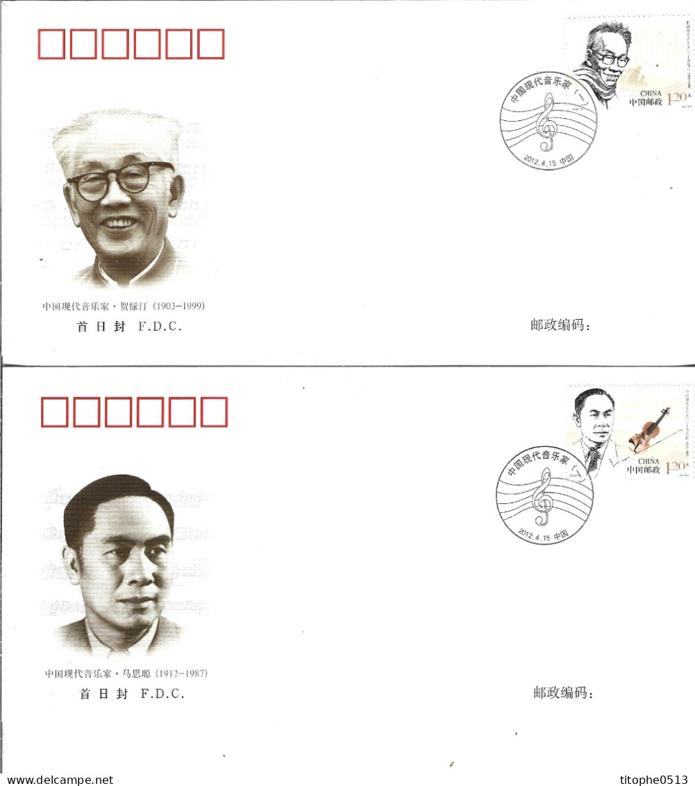 CHINE. N°4899-4902 De 2012 Sur 4 Enveloppes 1er Jour. Compositeurs Chinois. - Musique