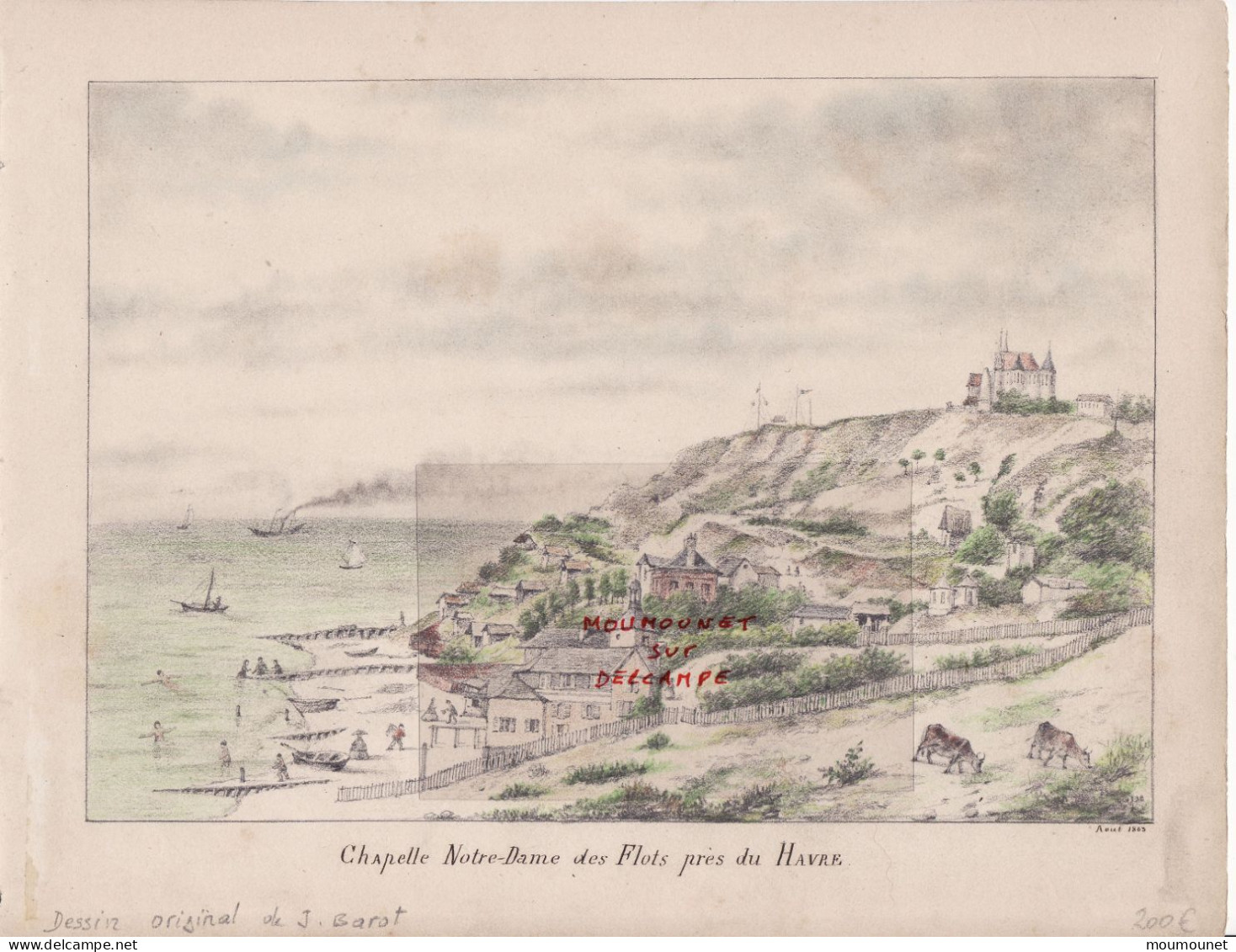 Le Havre 76 Chapelle N.D. Des Flots. Dessin Au Crayon De Couleur, Tiré D'un Carnet De Croquis. Août 1863 - Aquarel