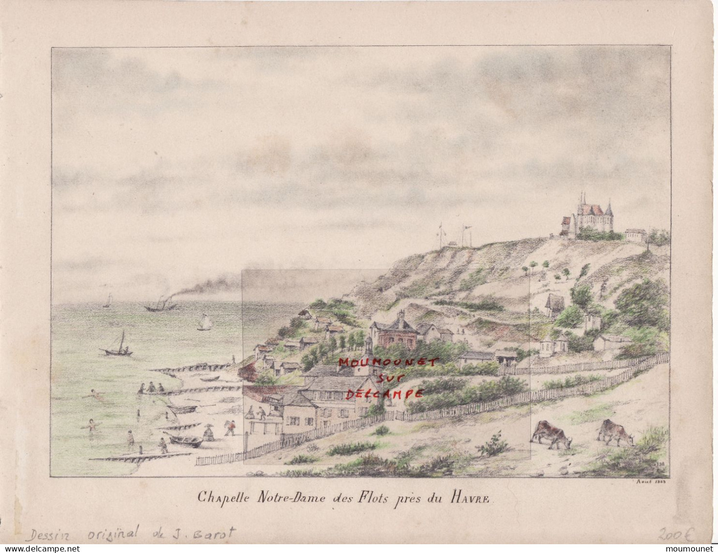 Le Havre 76 Chapelle N.D. Des Flots. Dessin Au Crayon De Couleur, Tiré D'un Carnet De Croquis. Août 1863 - Acuarelas