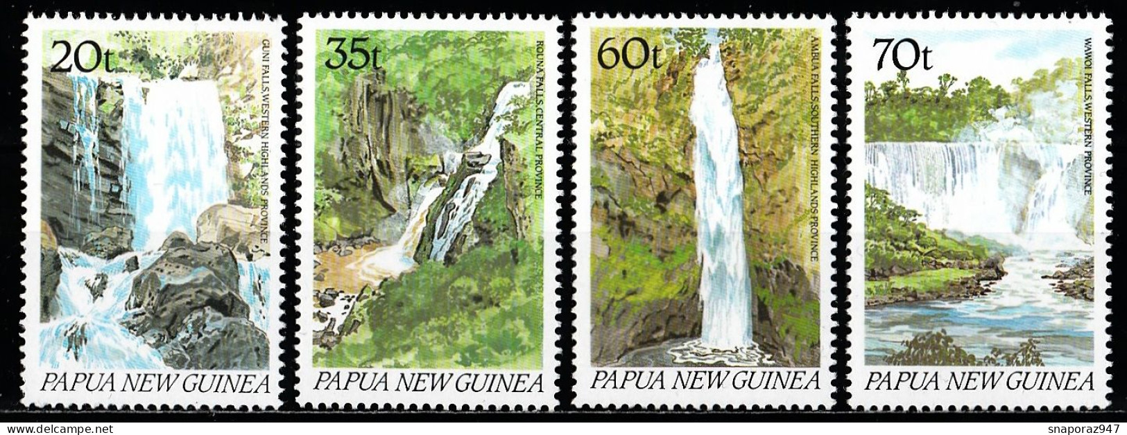 1990 Papua New Guinea Waterfalls Guni,Rouna,Ambua,Wawoi Set MNH** Tr129 - Geographie