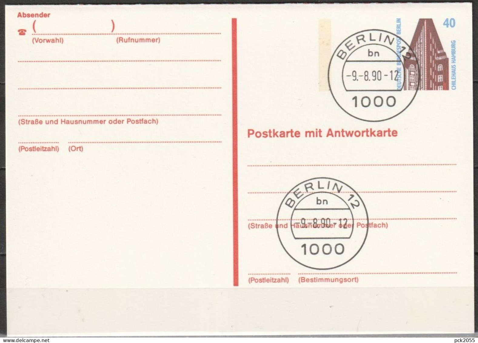 Berlin Ganzsache 1990 Mi.-Nr. P137 Tagesstempel BERLIN 12  Bn 9.8.90  ( PK 424 ) - Postkaarten - Gebruikt