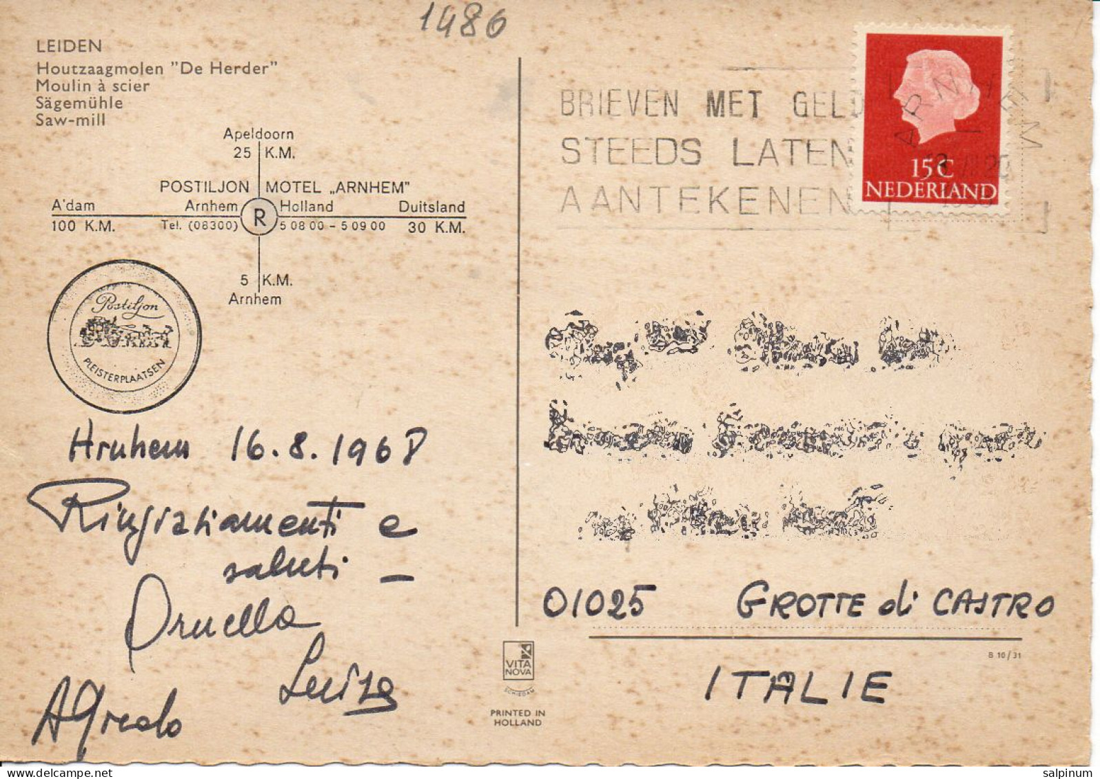 Philatelic Postcard With Stamps Sent From HOLLAND To ITALY - Covers & Documents