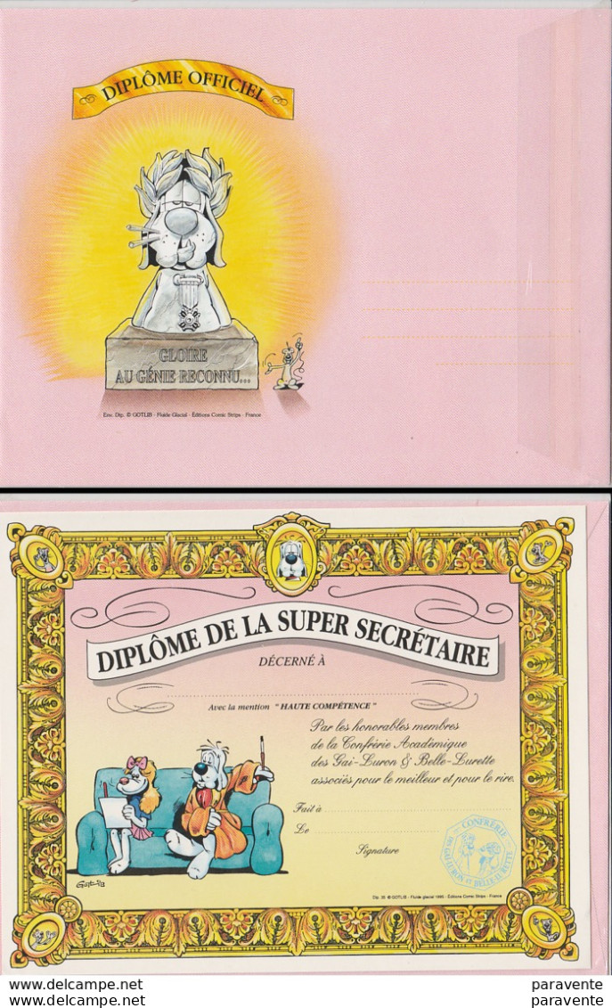 GOTLIB : Carte+enveloppe DIPLÔME DE LA SUPER SECRETAIRE - Autres & Non Classés