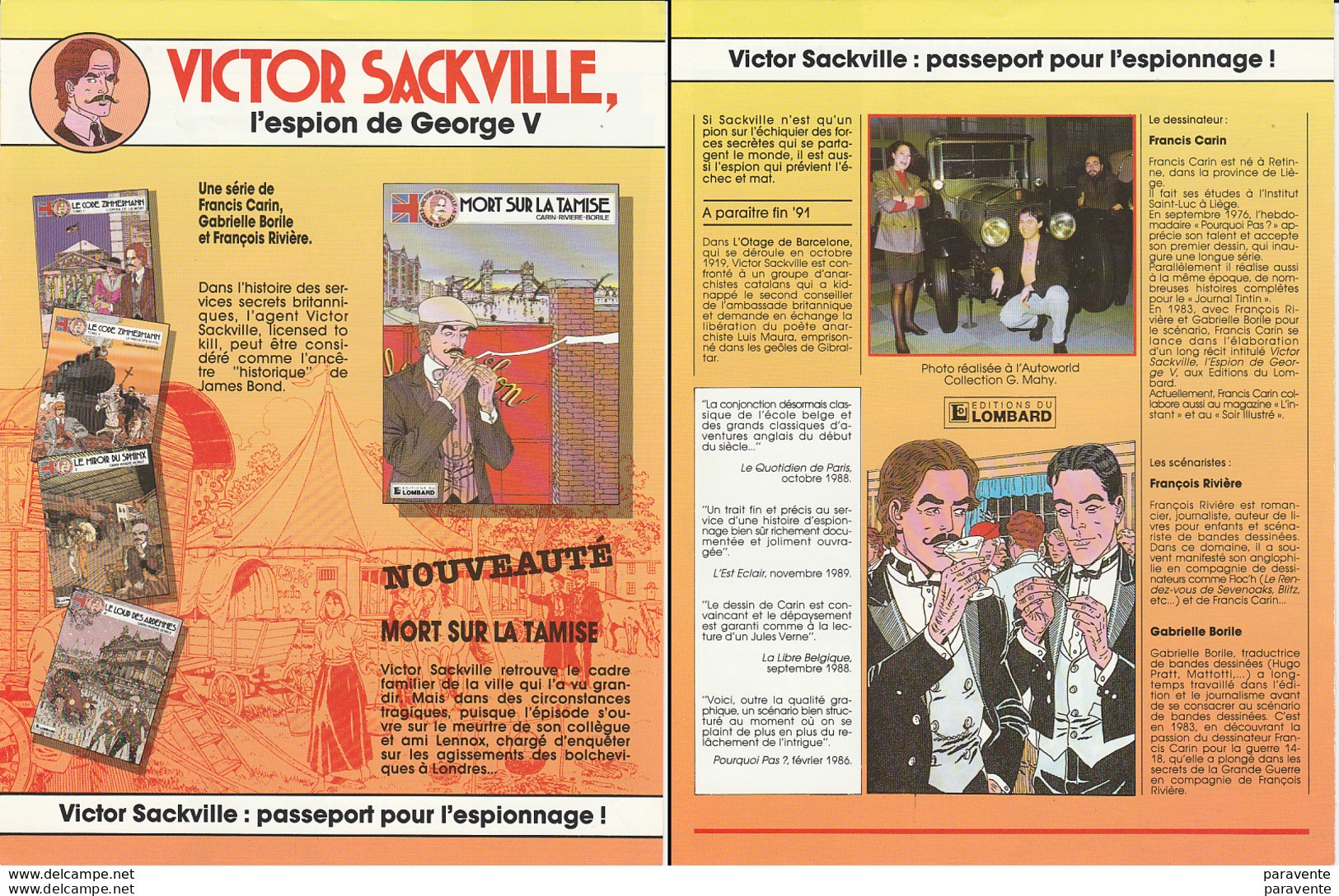 CARIN : Flyer VICTOR SACKVILLE - Autres & Non Classés