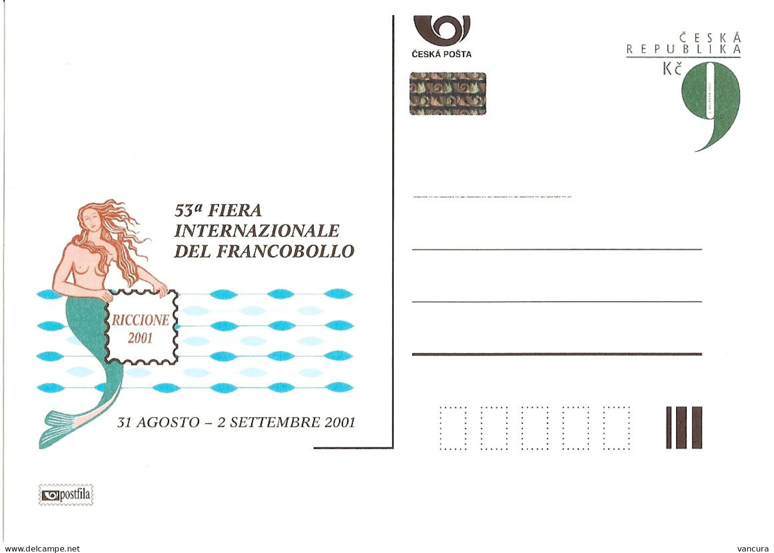 CDV A 73 Czech Republic Riccione Stamp Exhibition 2001 Mermaid - Postcards