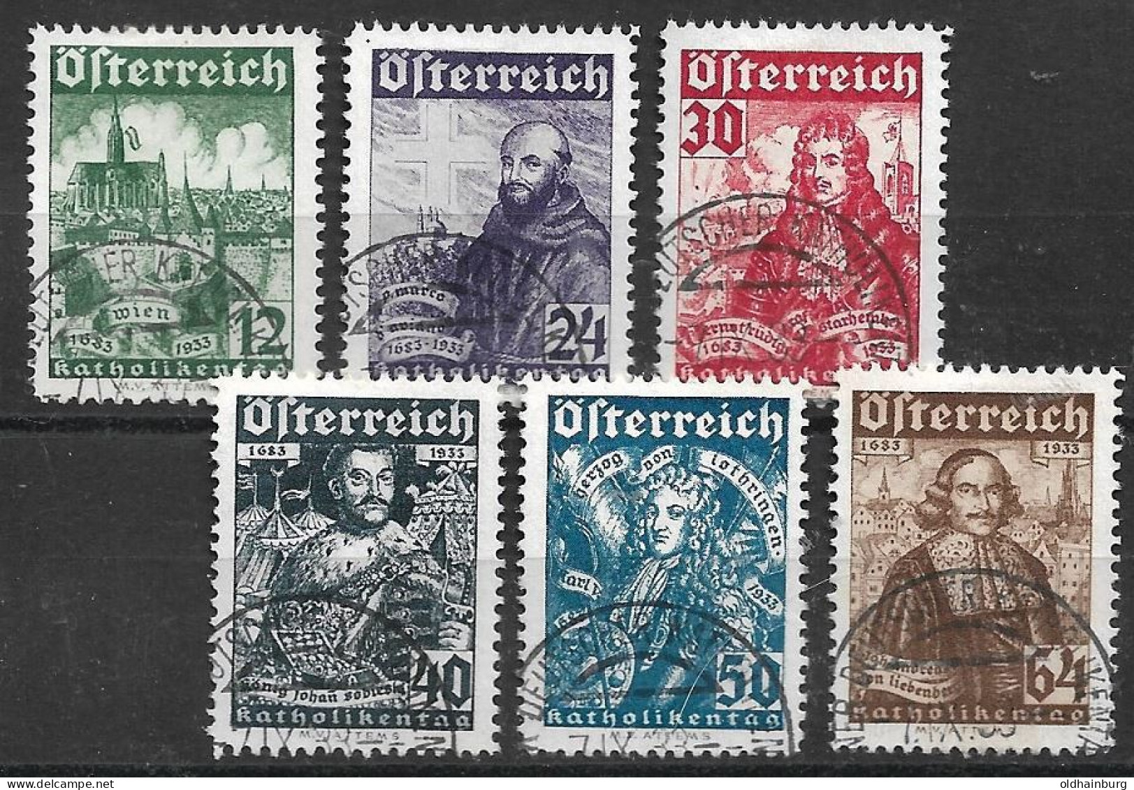 Österreich 1933: ANK 557- 562 O, Serie Katholikentag Türkenbefreiung (475.-) - Gebruikt