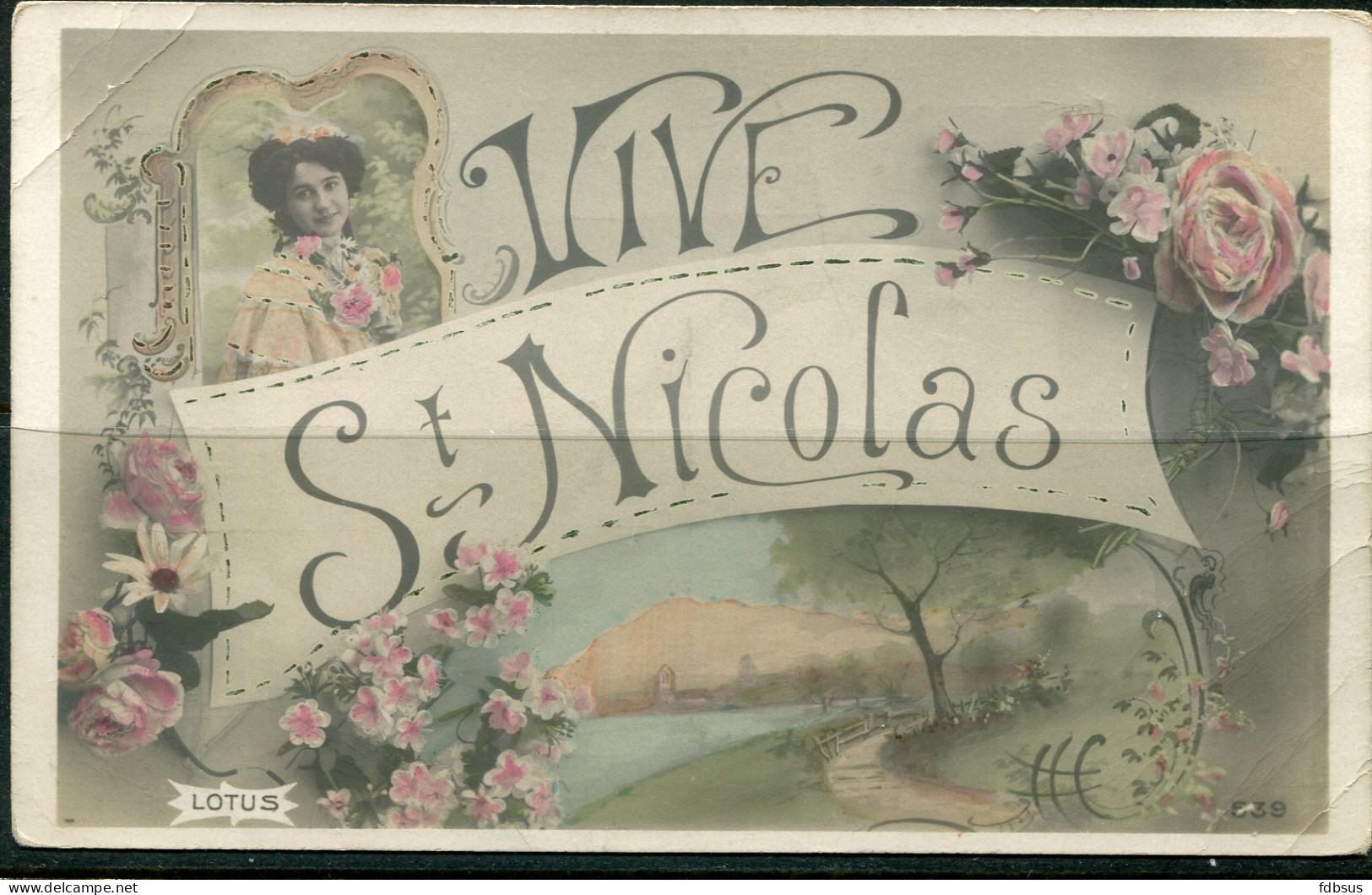 Ongelopen Lotus Fantasie Kaart - VIVE St Nicolas - Nr 539 - Dame , Bloemen En Zicht - Sint-Niklaas