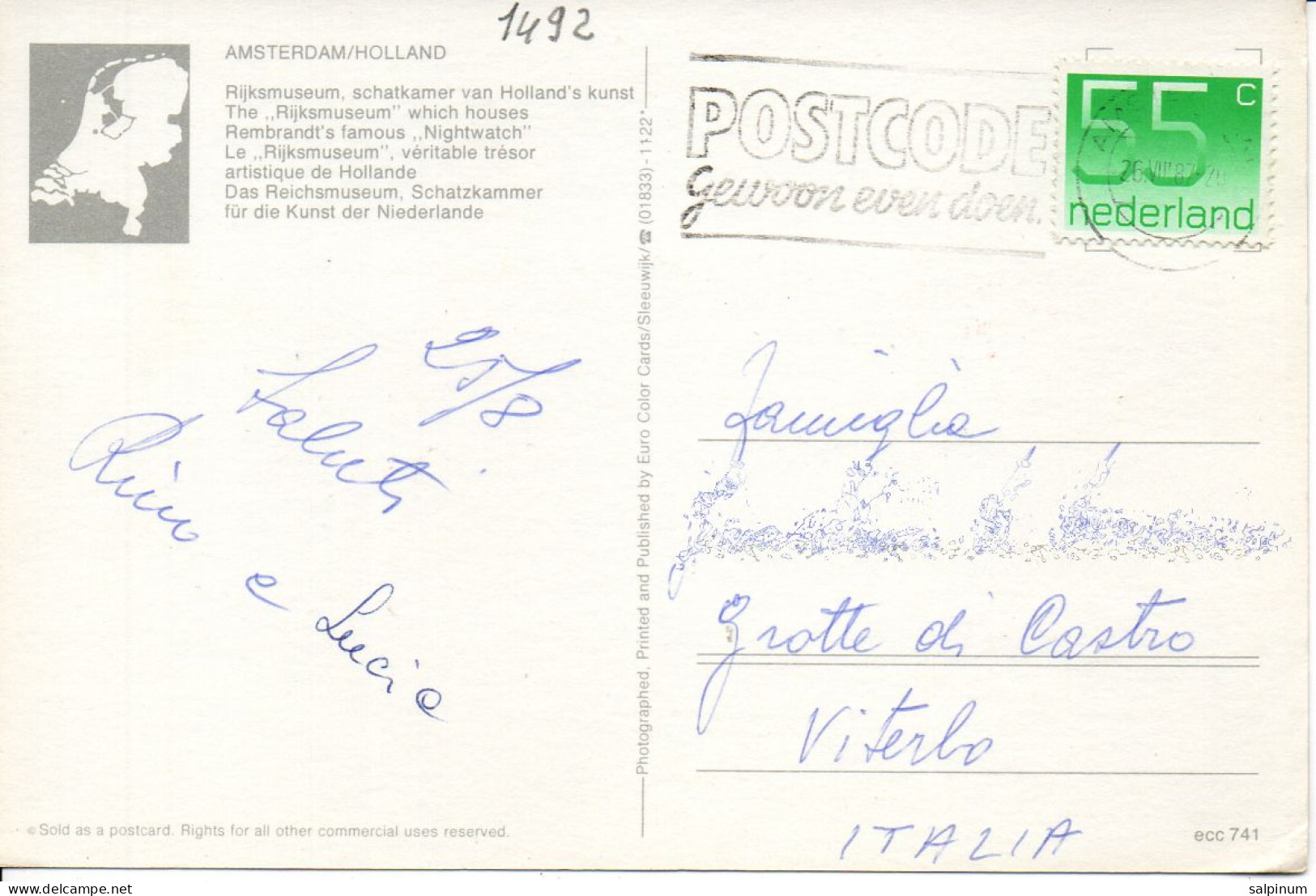 Philatelic Postcard With Stamps Sent From HOLLAND To ITALY - Covers & Documents