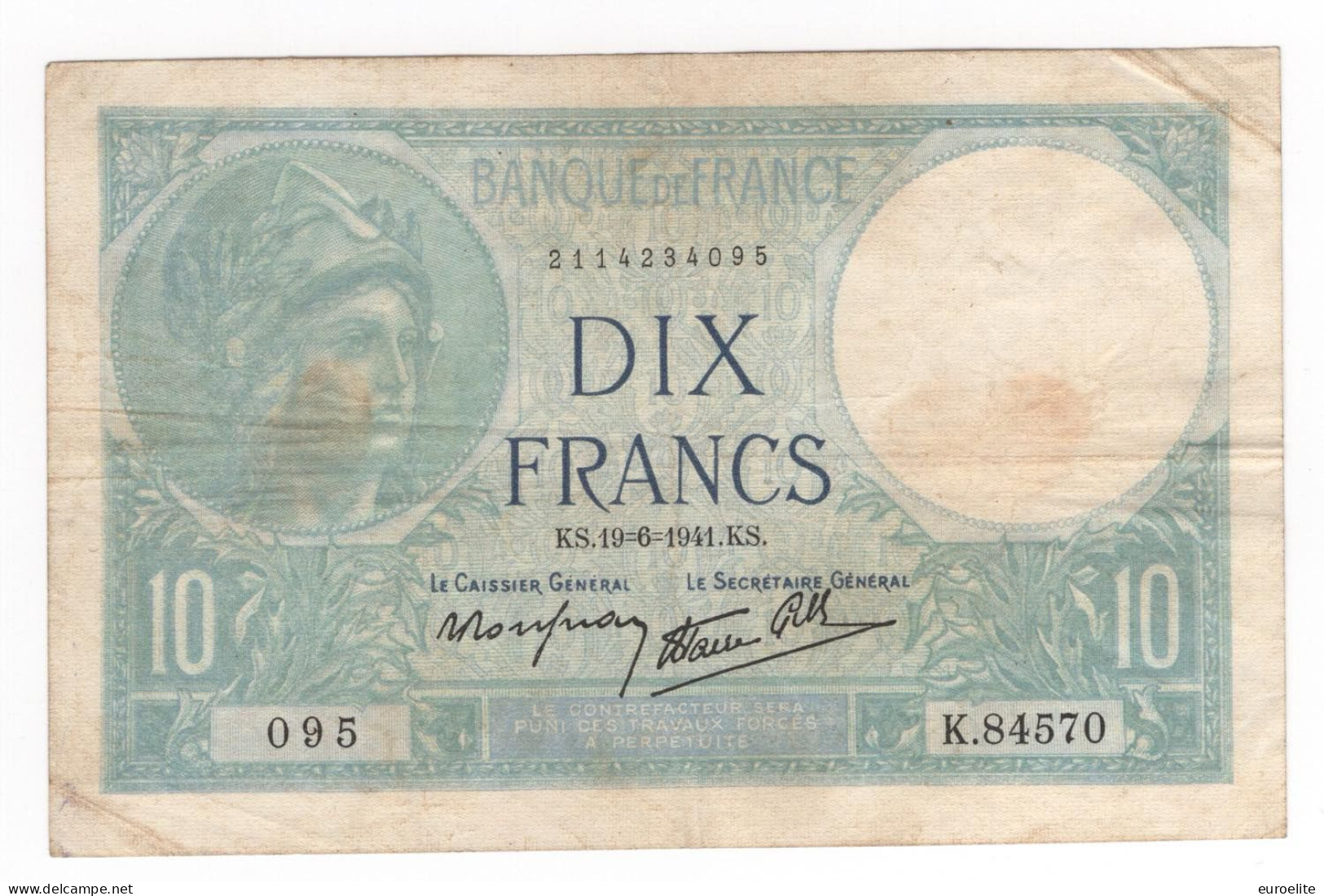 Francia - Banca Di Francia - 10 Francs 1941 "Minerva" - 10 F 1916-1942 ''Minerve''