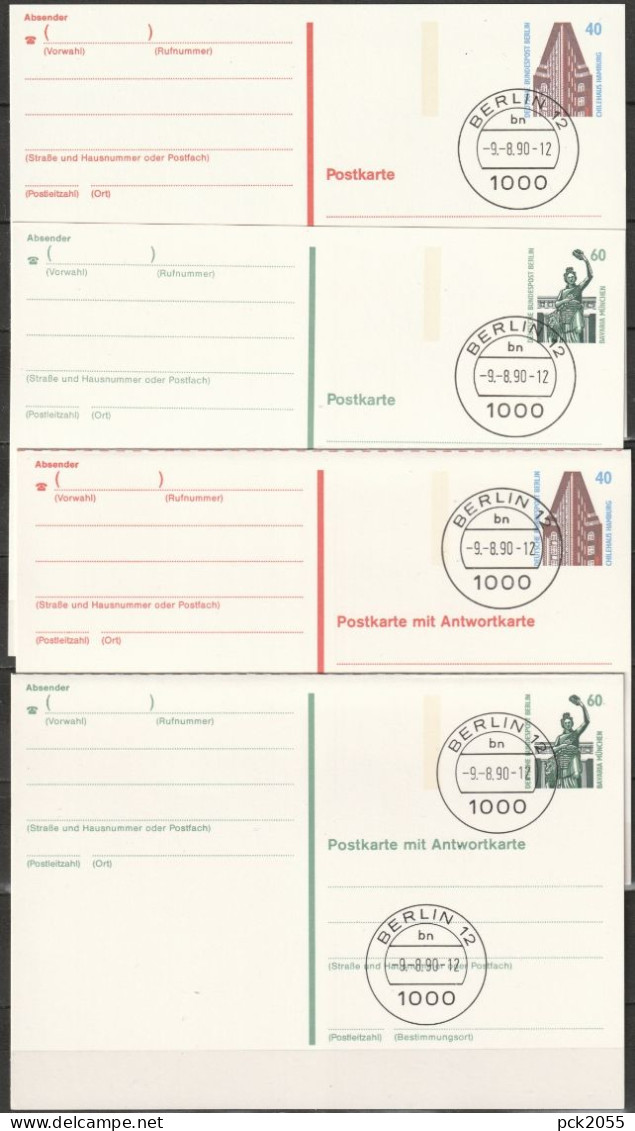 Berlin Ganzsache 1990 Mi.-Nr.P134 - P135+ P137- P138 Tagesstempel BERLIN 12  Bn 9.8.90  ( PK 427 ) - Postcards - Used