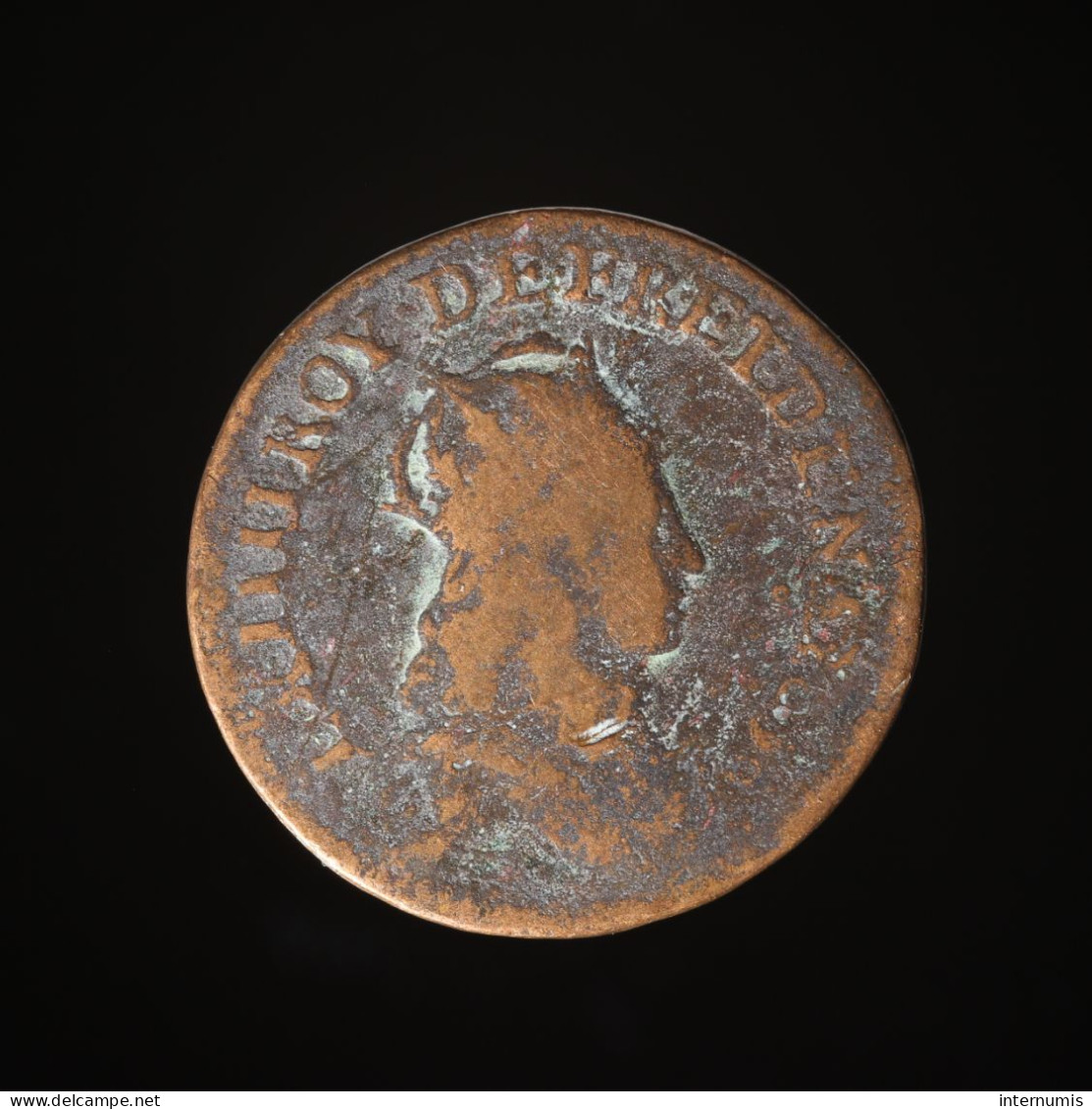  France, Louis XIIII, Liard De France, 1656, Caen, Cuivre (Copper), TB+ (VF),
KM#192, G.80 - 1643-1715 Luigi XIV El Re Sole