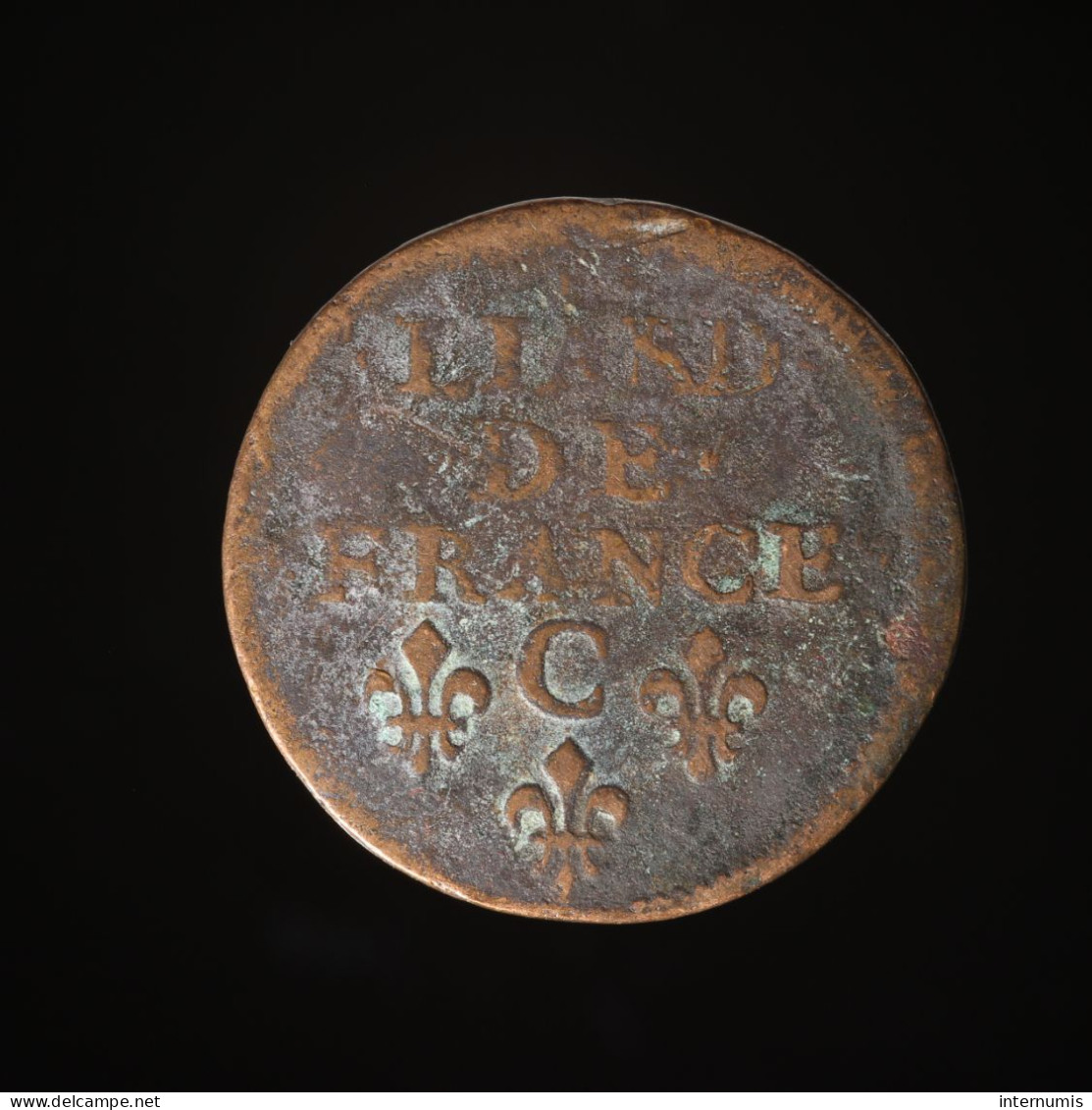  France, Louis XIIII, Liard De France, 1656, Caen, Cuivre (Copper), TB+ (VF),
KM#192, G.80 - 1643-1715 Luigi XIV El Re Sole