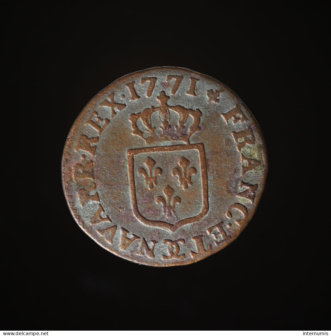 RARE France, Louis XV, 1 Liard, 1771, Besancon, Cuivre (Copper), TB+ (VF),
G.272 - 1715-1774 Luigi XV Il Beneamato