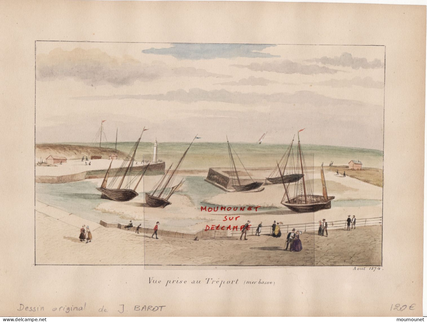 Le Tréport 76. Aquarelle Tirée D'un Recueil De Croquis. Août 1874. - Wasserfarben