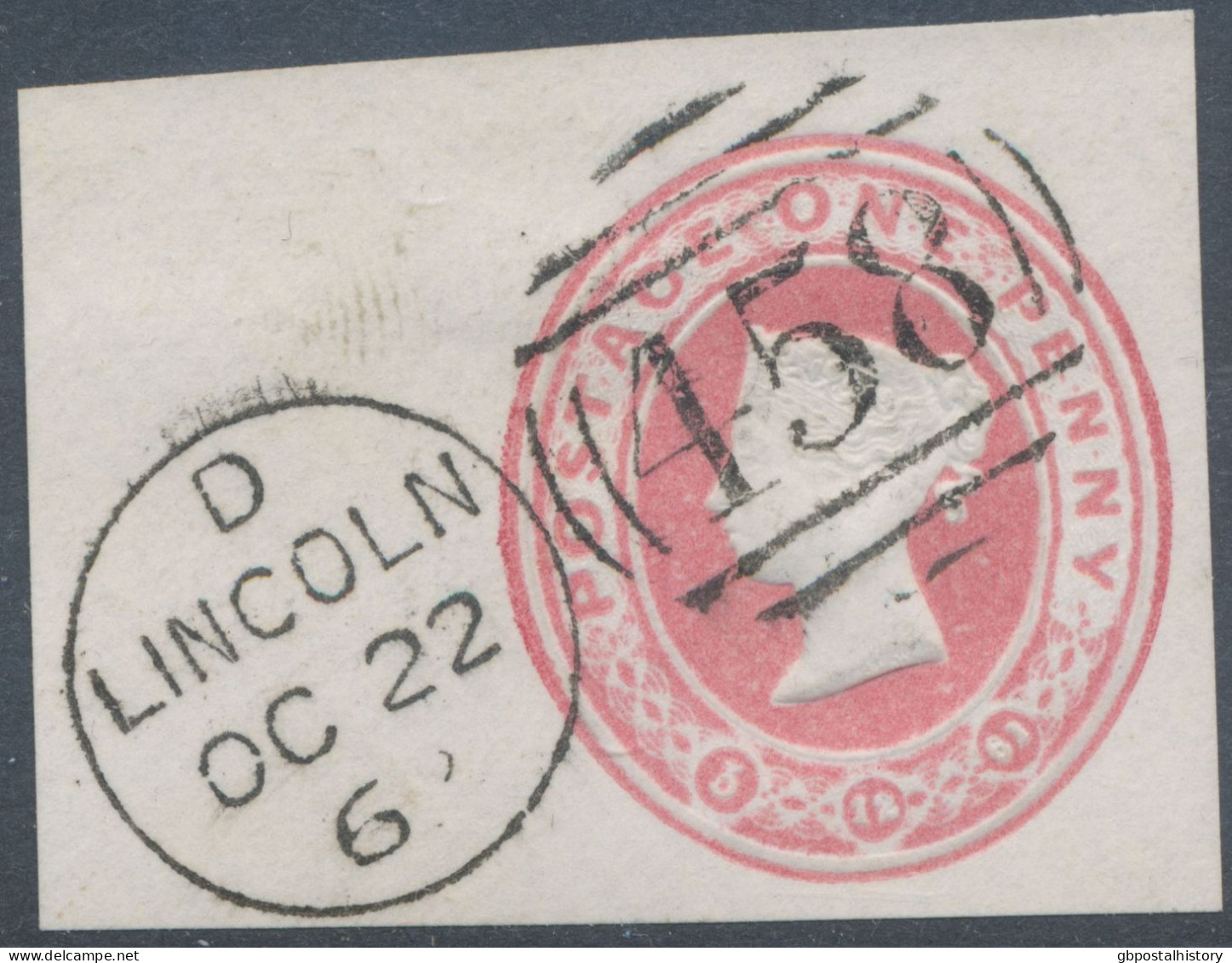 GB QV 1d Pink (dated: 3 12 61) Superb Cut Out From Postal Stationery Envelope (H&B EP10) With Duplex „LINCOLN / 458“, - Used Stamps