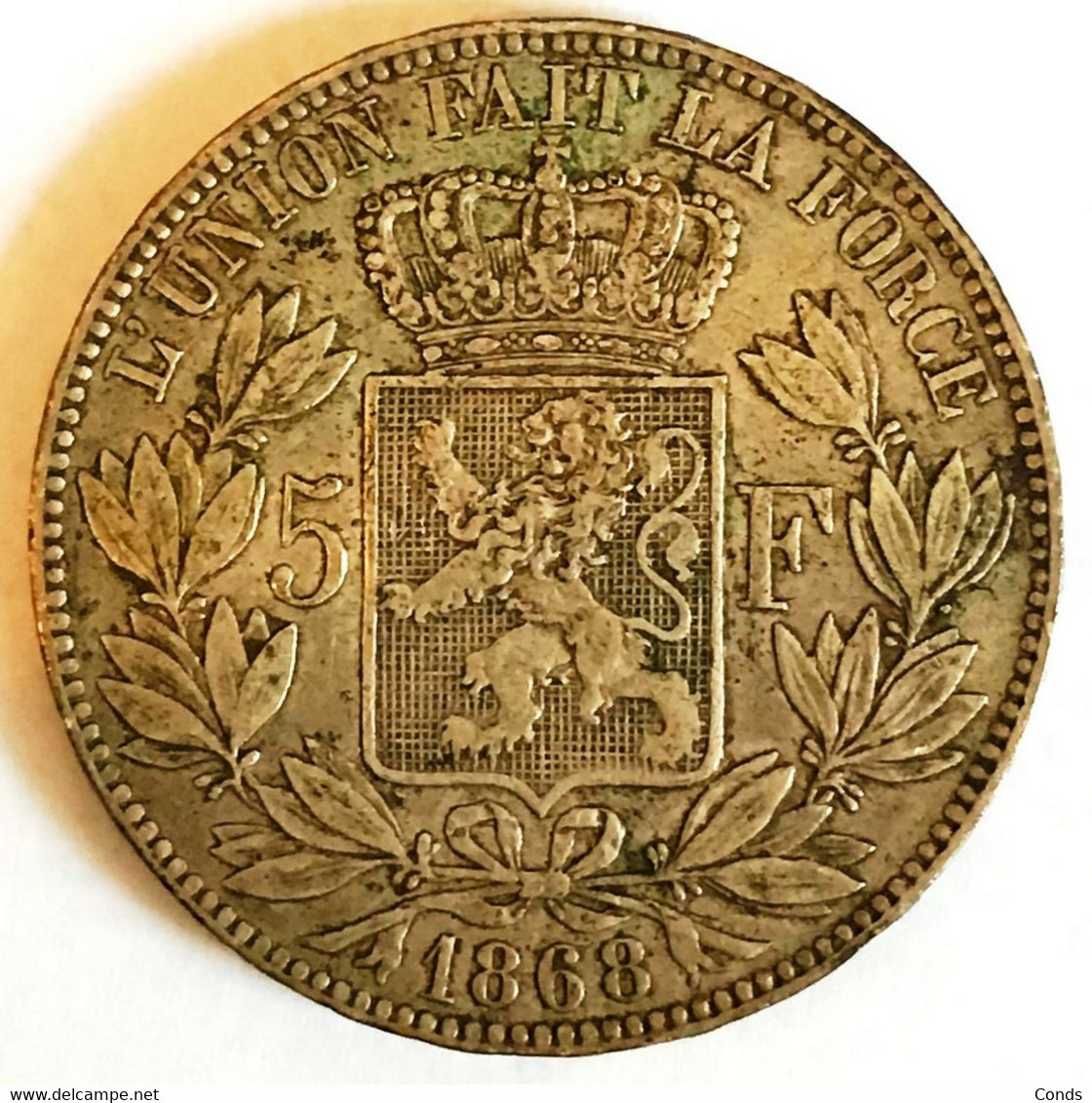 5 Francs Leopold II 1868 - Position B - TB/TTB - 5 Francs