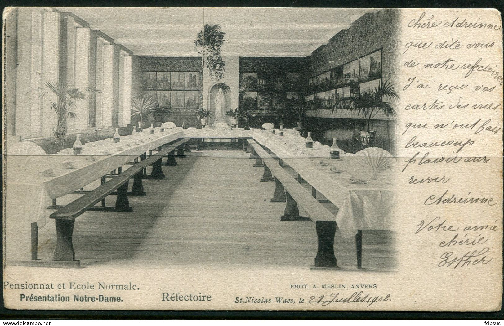 SINT NIKLAAS 1902 - Normaalschool OLV Presentatie - Eetzaal - Photo A Meslin - Stempels St NICOLAS En LEBBEKE - Sint-Niklaas