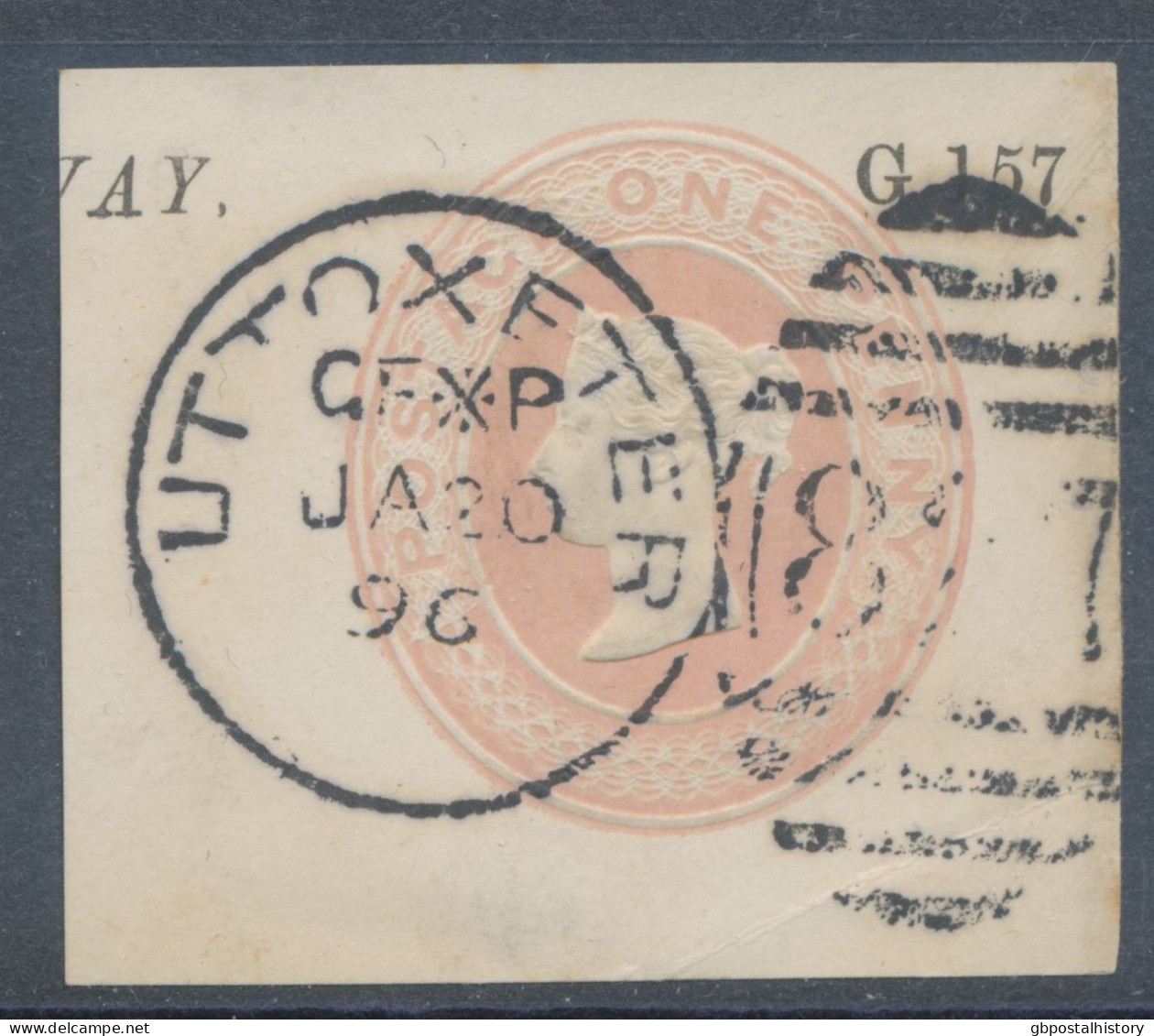 GB QV 1d Pink (undated) Superb Cut Out From Postal Stationery Envelope (H&B ES11) With Rare Duplex „UTTOXETER / 827“, St - Oblitérés