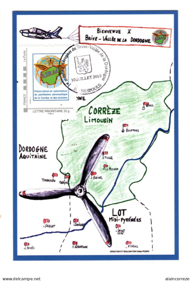 Carte Maximum Corrèze Nespouls 1er Meeting Aéroport Brive Vallée De La Dordogne Blason Lion Montimbramoi 2010 Aviation - 2010-2019