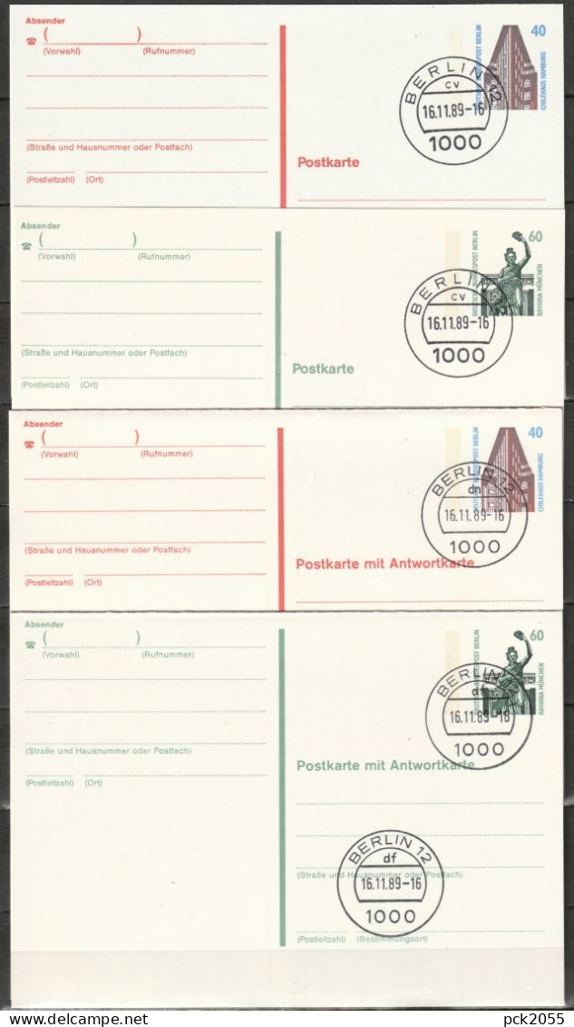 Berlin Ganzsache 1990 Mi.-Nr.P129 - P130+ P132- P133 Tagesstempel BERLIN 16  Cv,dn,df 16.11.89  ( PK 428 ) - Cartoline - Usati