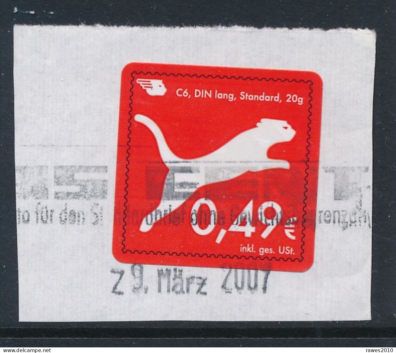 BRD Erfurt Privatpost Mailcats 2007 0,49 Euro Tiger Label Klein Quadratisch - Big Cats (cats Of Prey)