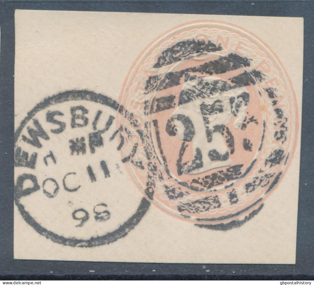 GB QV 1d Pink (undated) Superb Cut Out From Postal Stationery Envelope (H&B EP29) With Duplex „DEWSBURY / 253 / 1“, York - Gebruikt